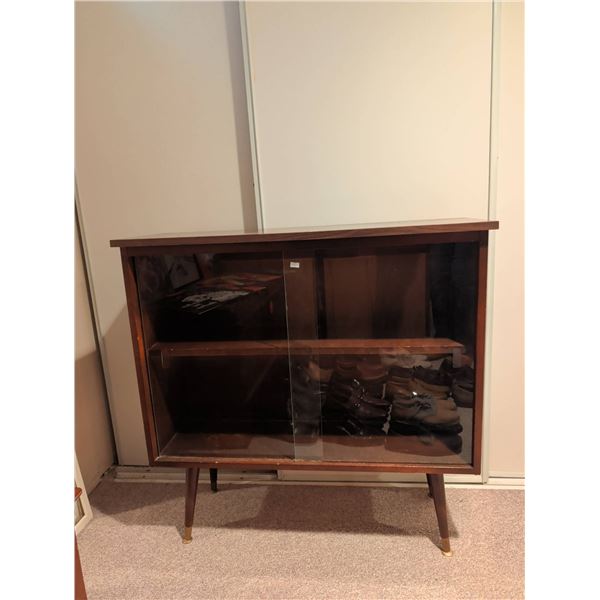 Mid-Century Modern Wood and Glass Display Cabinet with Sliding Doors