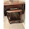 Image 3 : Folding Wood Tea Trolley with Hinged Drop Leaves and Wood Wheels