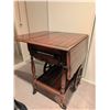 Image 5 : Folding Wood Tea Trolley with Hinged Drop Leaves and Wood Wheels