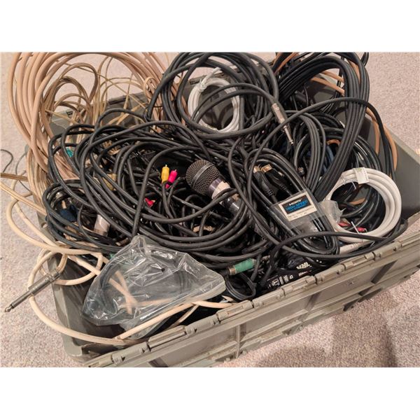 Large Mixed Lot of Audio, Video, and Power Cables With Microphone