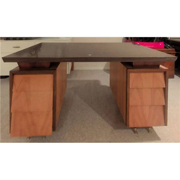 Mid-Century Modern Wood Desk with Integrated Storage Drawers