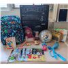 Image 1 : Antique Jointed Doll w/ Backpack, Books, Trinkets & Toys