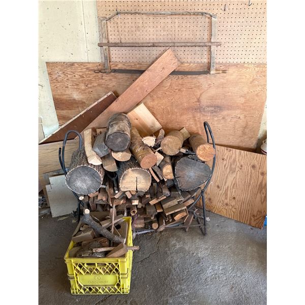 Firewood in Rack with Bow Saw Accessory
