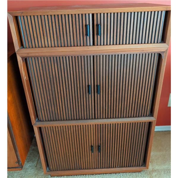 Mid-Century Modern Wood Cabinet With Sliding Doors