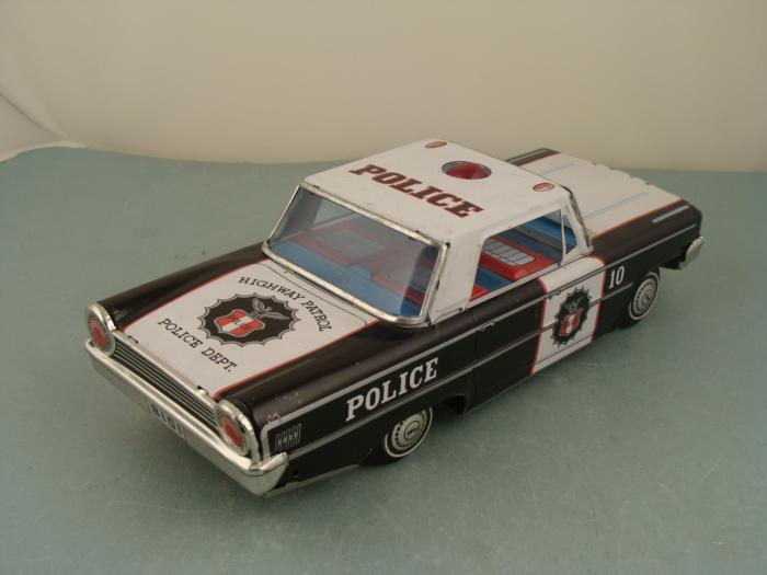 Vintage Tin Toy Police Friction Car Ford Highway Patrol