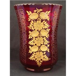 Cut Glass Ruby Heavy Gilt European Art Deco Vase