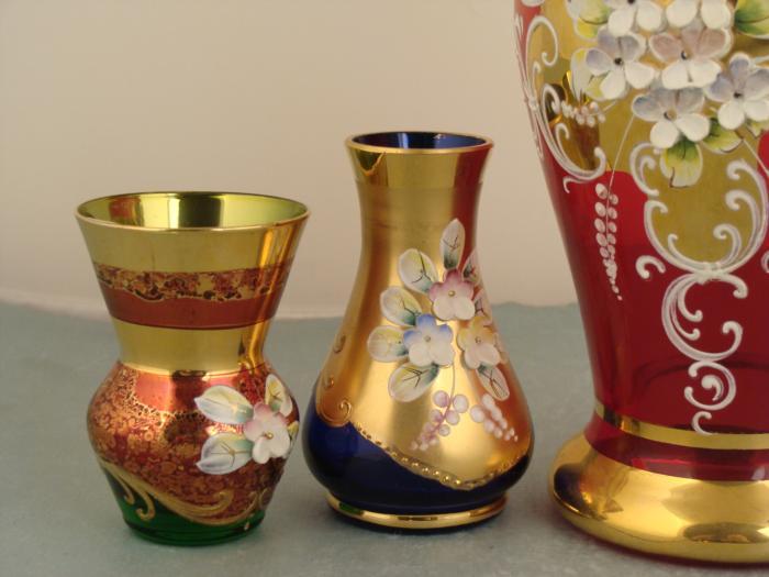 Bohemia Czech Vint Hand Painted Colored Glass Decanter