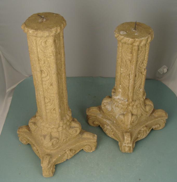 2 Concrete Outdoor Greek Roman Pillar Candle Holders