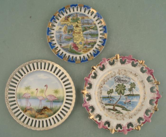 3 Vintage Florida Souvenir Plates 1940s Travel Kitsch
