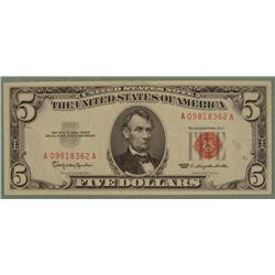 1963 $5 Red Seal Note Five Dollar Bill