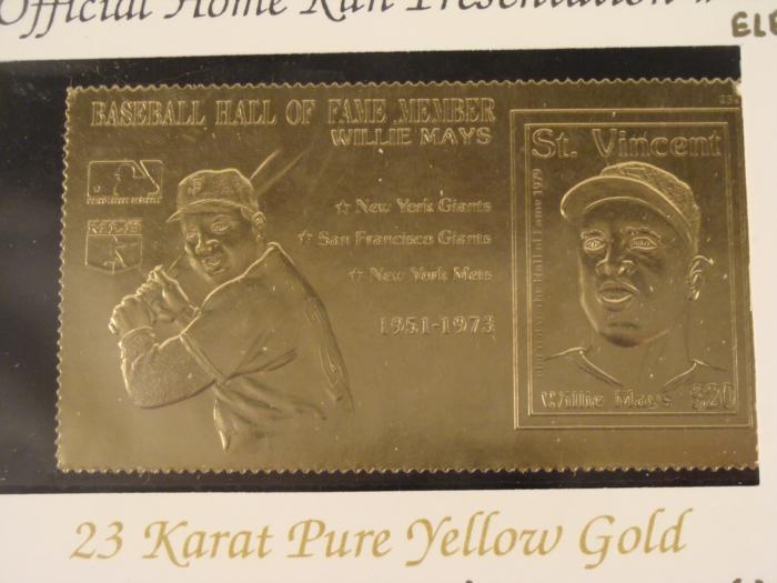 Willie Mays Hall of Fame Baseball 23 Karat Gold Stamp