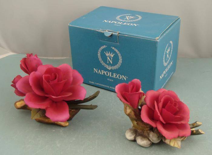 2 Vintage Capodimonte Porcelain Flowers Napoleon Italy