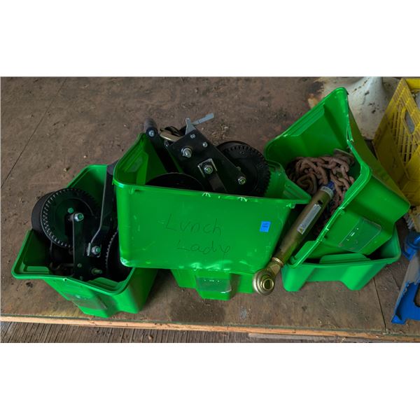 *OFFSITE* 5 GREEN TOTES WITH CONTENTS INCS HAND