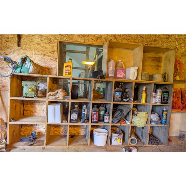 *OFFSITE* WOODEN CRATE SHELF WITH CONTENTS
