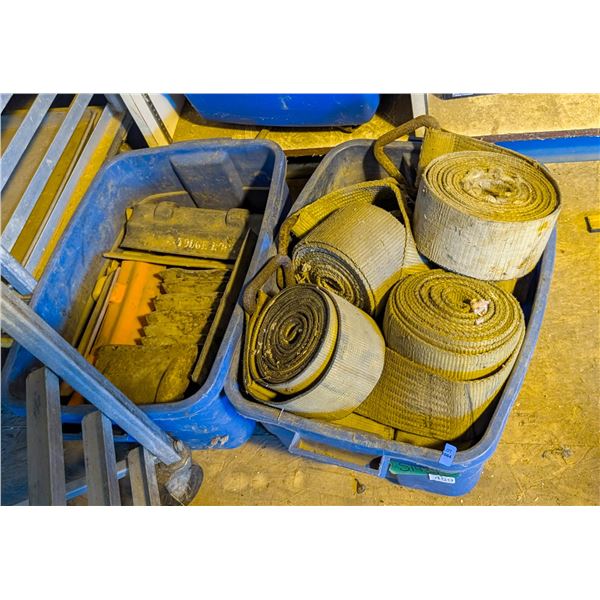 *OFFSITE* TWO TOTES OF HEAVY DUTY STRAPS AND CORNR