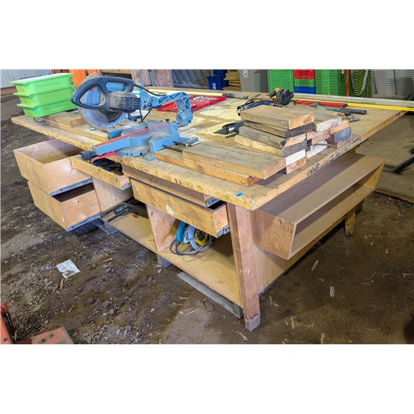 *OFFSITE* LARGE WOODEN WORK TABLE WITH DRAWERS