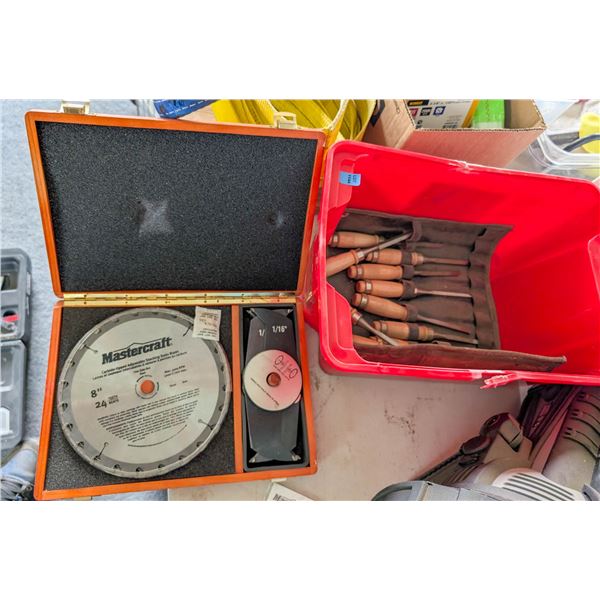 *OFFSITE* TOTE OF ASSORTED CHISELS AND DADO BLADES