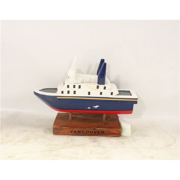 FOLK ART WOOD BC FERRY MODEL ON STAND