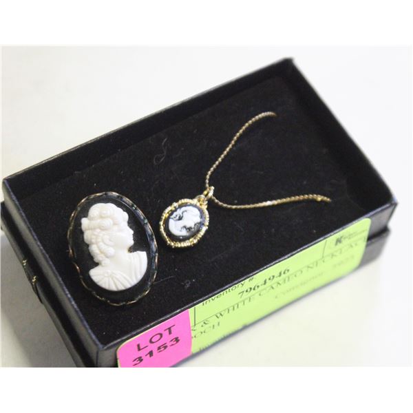 BLACK & WHITE CAMEO NECKLACE & BROOCH