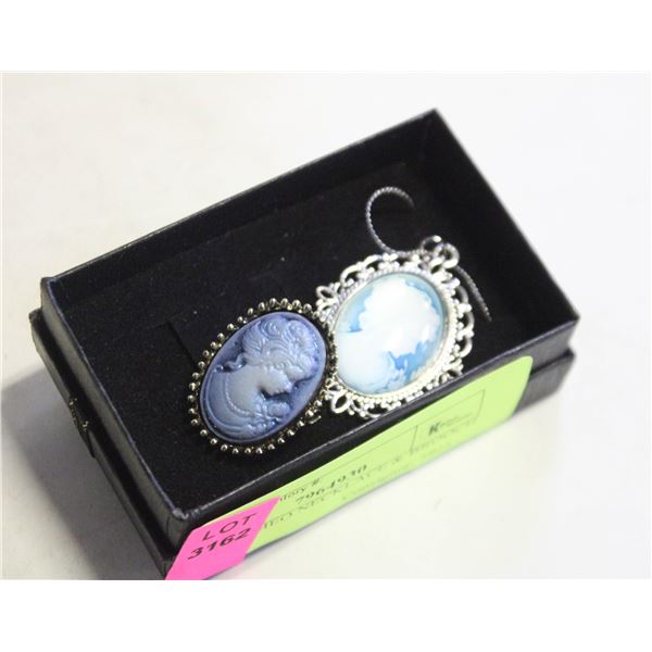 BLUE CAMEO NECKLACE & BROOCH