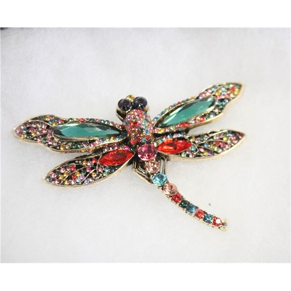 GOLD-TONE RHINE.  & CRYSTAL DRAGONFLY BR.
