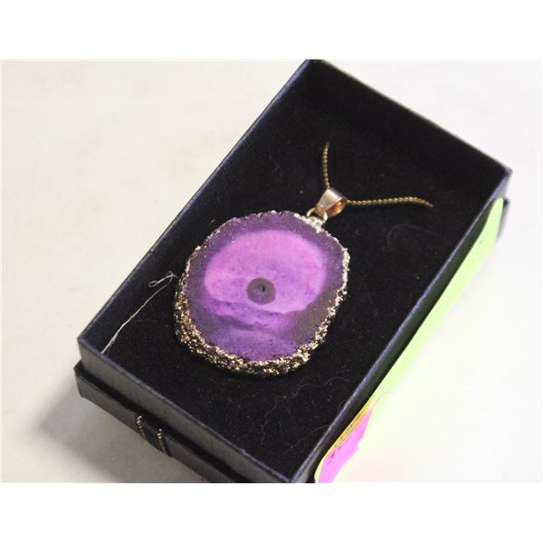 STAIN. ST. PURPLE DYED AGATE SLICE PENDANT