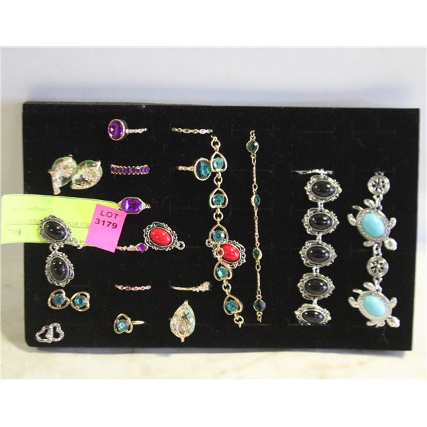 TRAY W/10 RINGS AND 4 BRACELETS SET