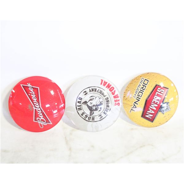 3 BAR TAP BUTTONS BUDWEIDER HOGS HEAD SLEEMAN