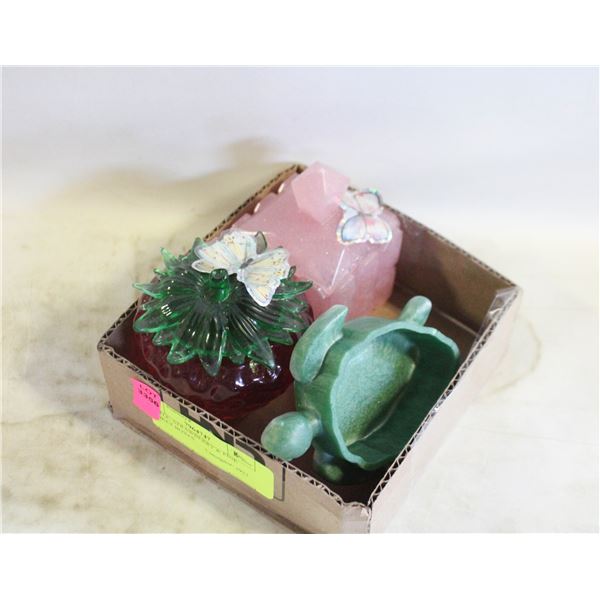 TURTLE, STRAWBERRY & PINK TRINKET BOXES