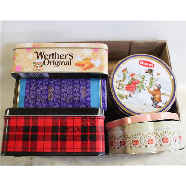 BOX OF 6 VTG. TINS