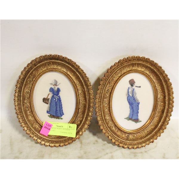 PAIR OF PETIT POINT ANTIQUE FRAMED ART
