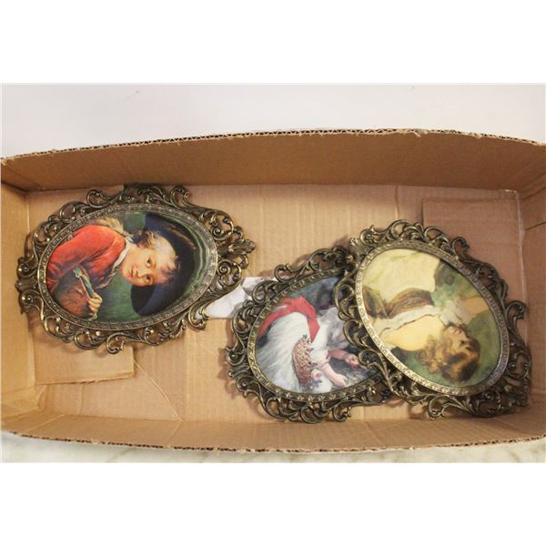 3 VTG. METAL ITALIAN FRAMED PORTRAITS