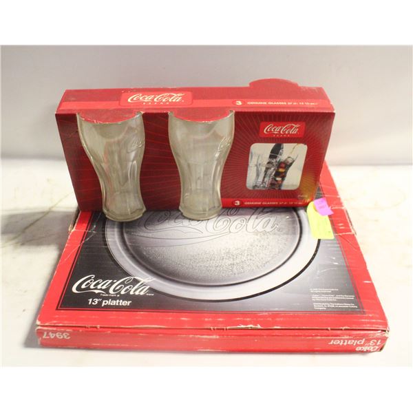 VINTAGE COCA COLA 13" PLATTER & COCA COLA GLASSES