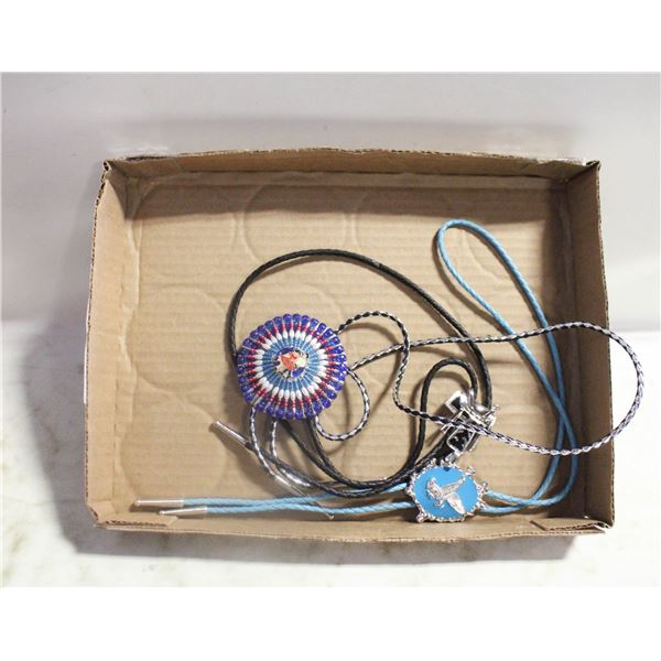3 VINTAGE BOLO TIES: EAGLE, SADDLE,