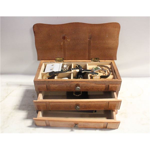 WOODEN JEWELRY BOX W/ESTATE CONTENTS