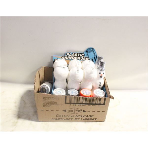 BOX OF NEW PLASTIC GRINDER JARS+FROSTY PIPES