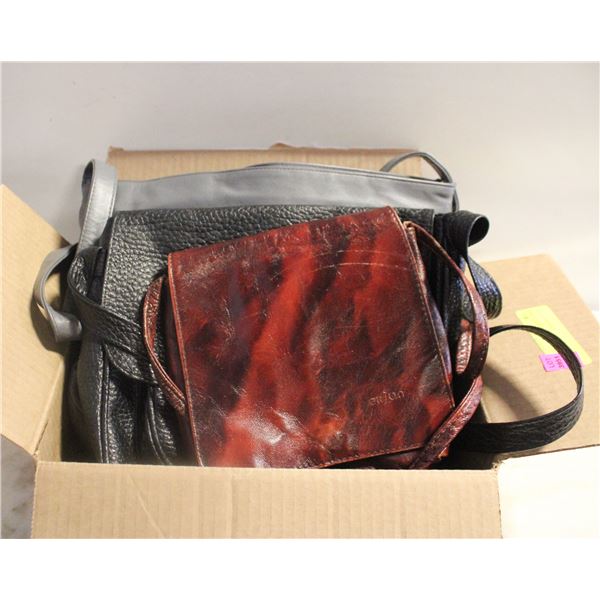 3 PURSES- TWO GENUINE LEATHER
