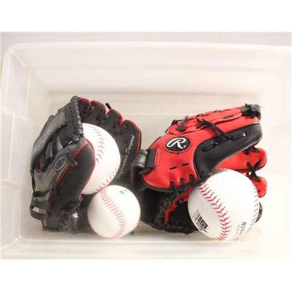 KIDS BASEBALL GLOVES AND BASEBALLS