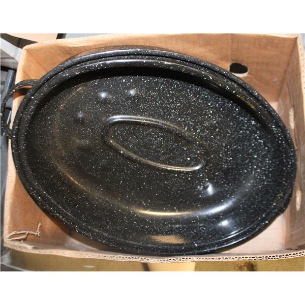 16” X 12” VTG. BLACK SPECKLE ENAMELWARE