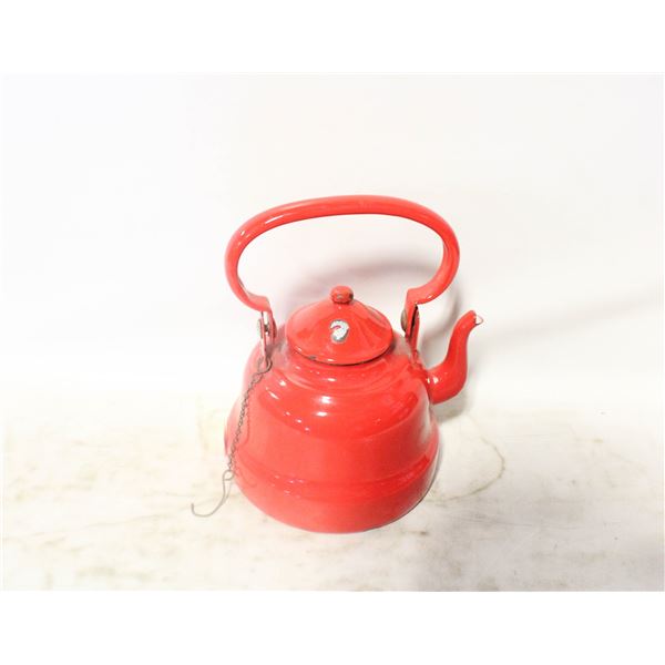 VINTAGE RED ENAMEL TEAPOT