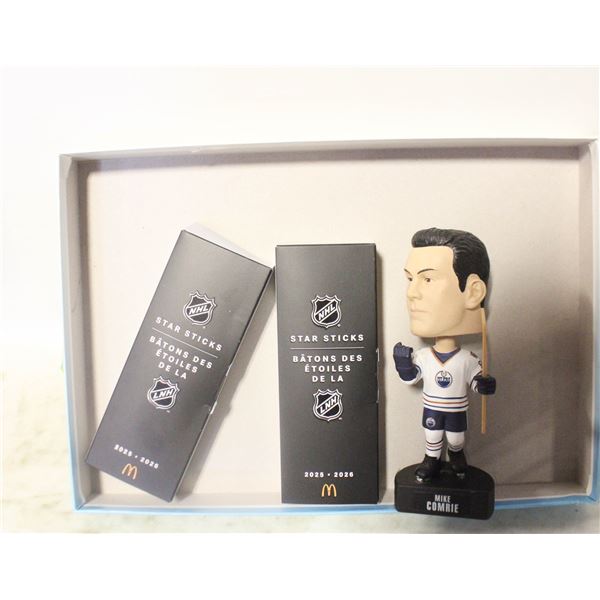 OILERS BOBBLE HEAD #89 AND NHL STAR STICKS