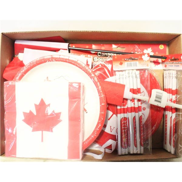 LARGE LOT OF CANADA FLAGS, BANNERS, STICKERS,