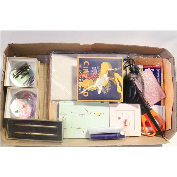 STATIONARY LOT - PEONIES PAPER WEIGHTS/PENS
