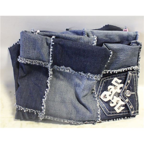 HOME-MADE JEAN DENIM PATCHWORK QUILT WITH
