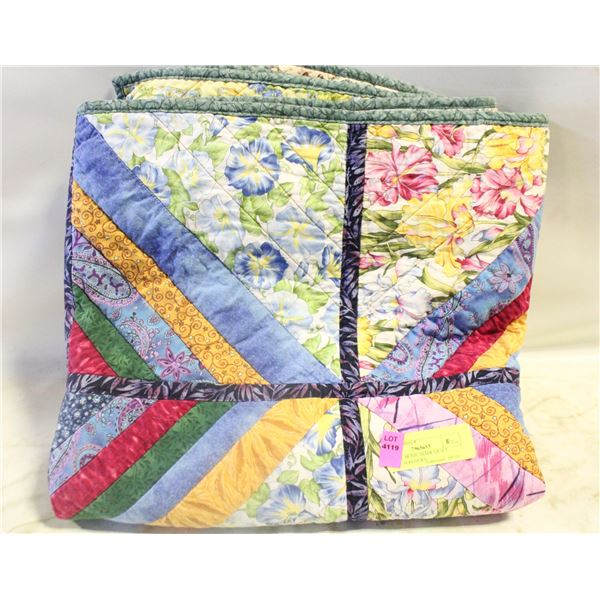 VINTAGE HOME-MADE QUILT, 56"X55", 36 BLOCKS,