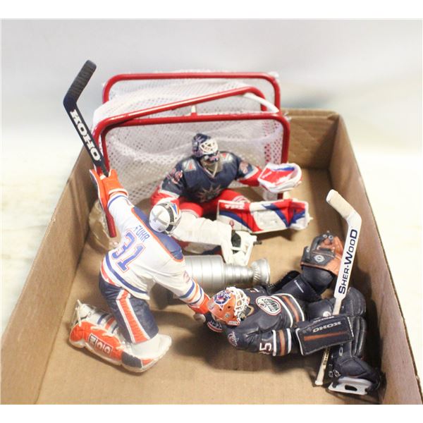 3 HOCKEY GOALIES FIGURES (INCLUDES OILERS GRANT