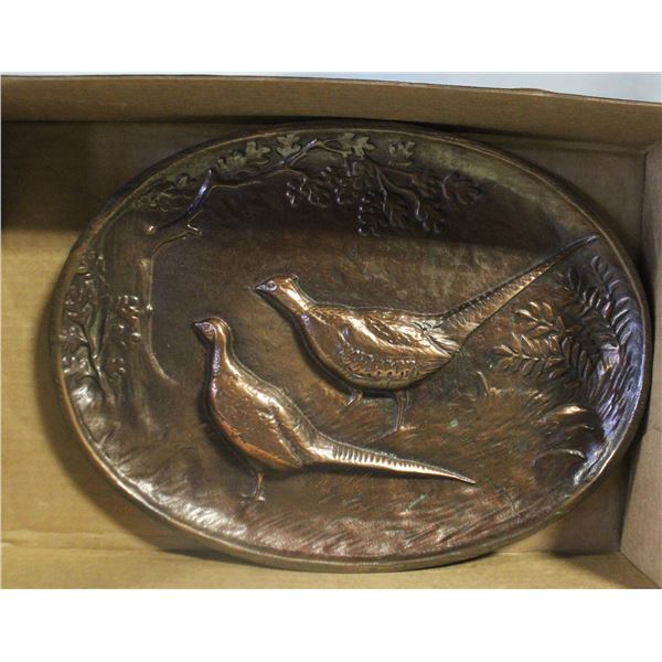 VINTAGE ART - CAST IRON, COPPER COATING PHEASANTS