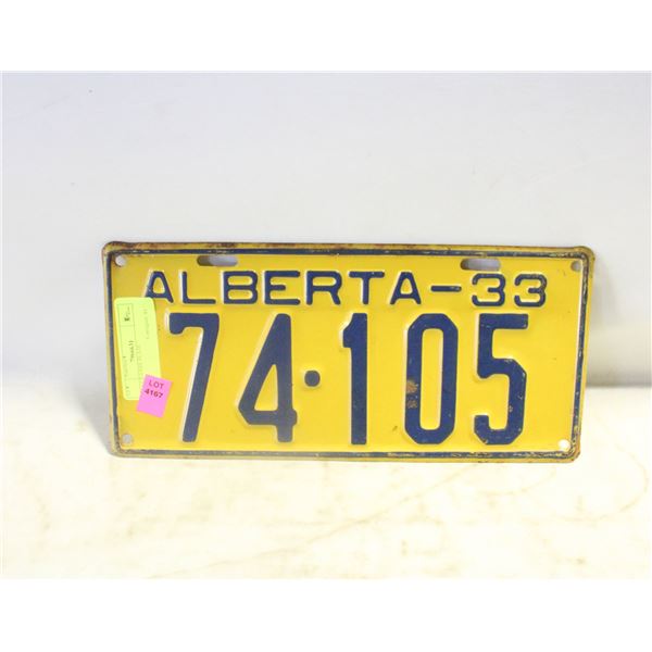 1933 LICENSE PLATE