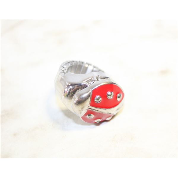 LADY BUG QUARTZ FINGER RING WATCH, RUNS
