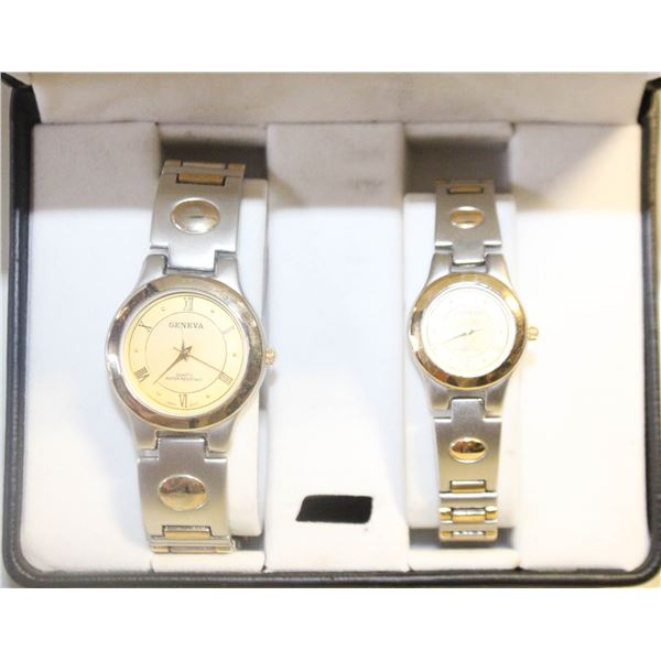 GENEVA HIS + HERS QUARTZ WATCHES IN CASE RUNNING